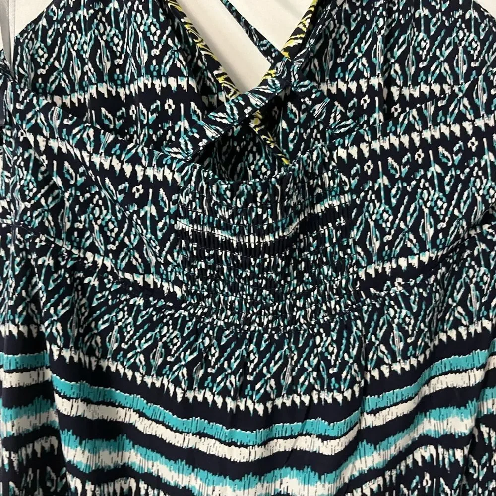 🟢Athleta Marbella Blue Green Yellow Halter Semi Fitted Dress Size S - Picture 4 of 10